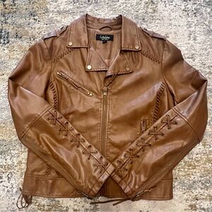 Coffee Shop Faux Leather Brown Jacket Lace-up Boho women’s size large